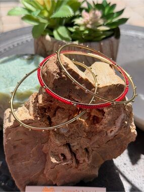 Build A Bracelet Stack -New AMRITA SINGH Bangle Bracelets - Red and Gold 3pc